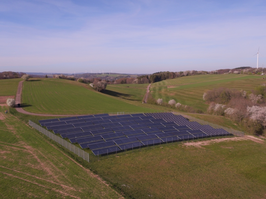 Eine Solarenergie-Freiflächenanlage auf einer Wiesenfläche