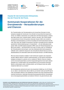 Cover des Impulspapiers: Kommunale Kooperationen für die Energiewende – Herausforderungen und Chancen